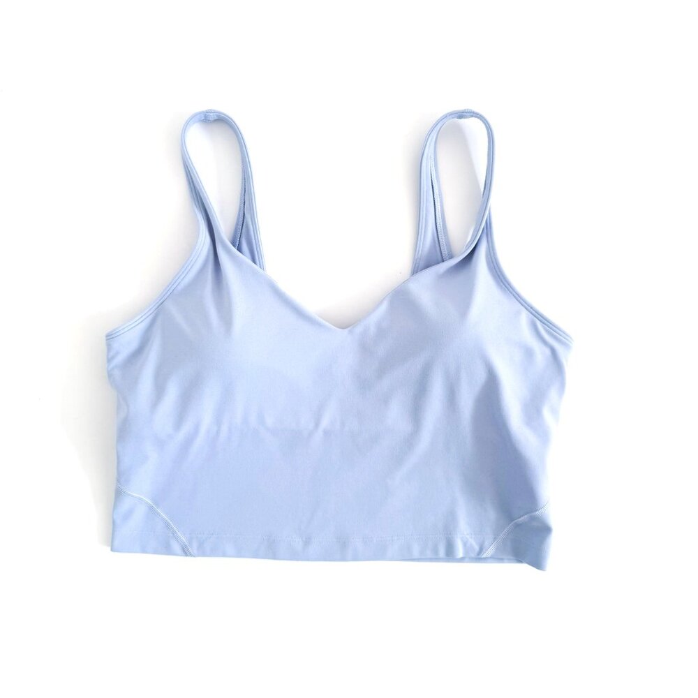 Lululemon Align Tank Top Cropped 12 Blue Linen Removable Padded Cups